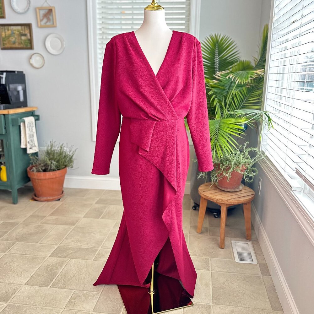 City Chic Maxi One Dream Deep Valentine Red High Low Dress SZ 14 NWT